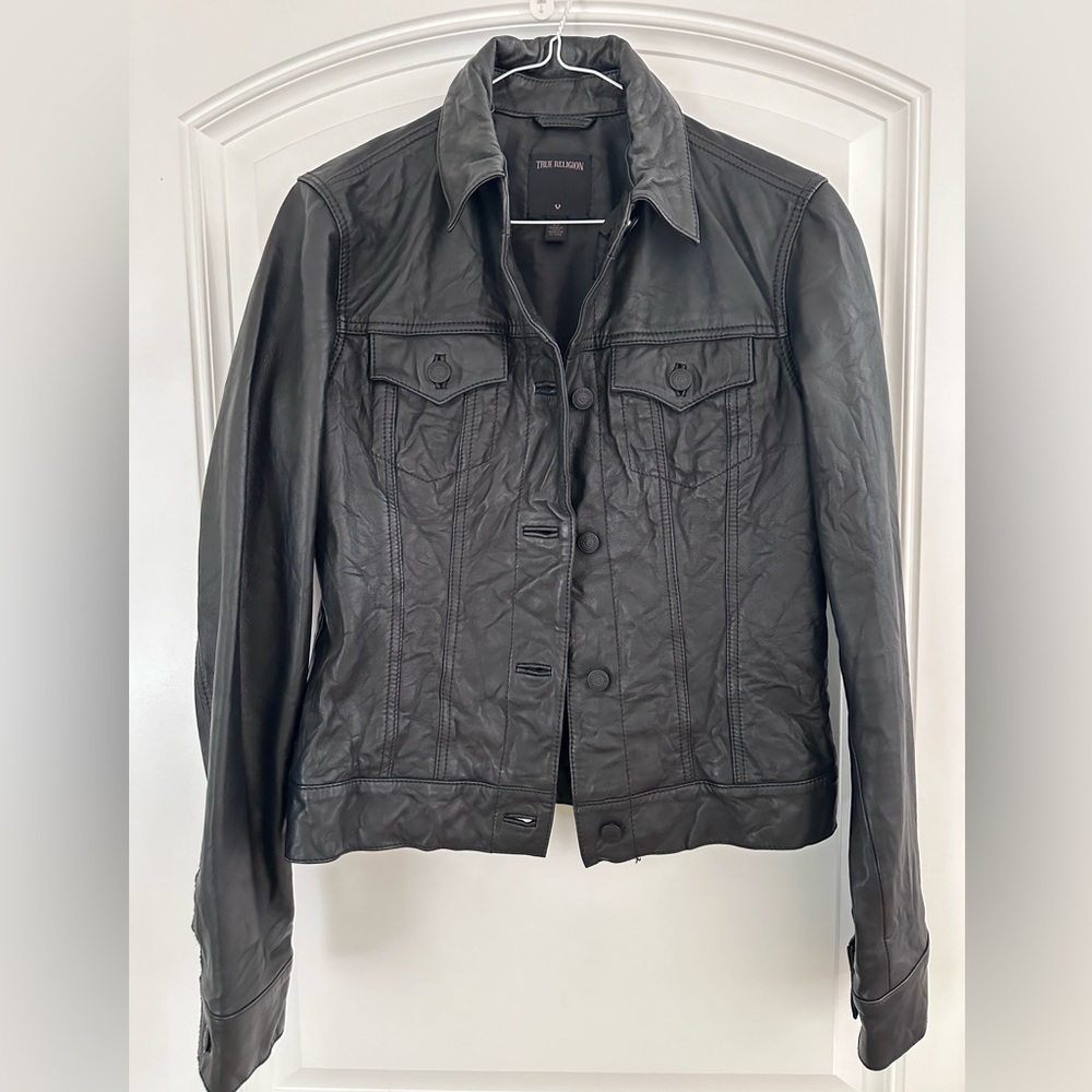 True Religion Black Lamb Leather Jacket Sz Small